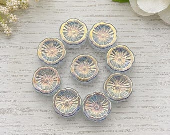 Czech Crystal AB Hibiscus Flower Beads 15mm Pressed Glass 17 Pieces