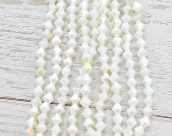 Angel Aura White AB Glass 4mm Faceted Bicone Rainbow Iridescent Strand Jewelry Making