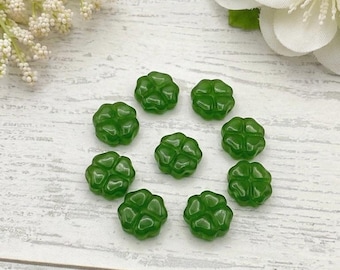 Czech Glass Green Flower Beads 10mm Transparent Floral 17 Pieces
