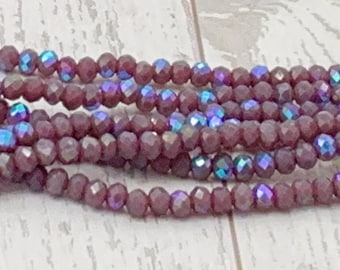 Twilight Plum AB Faceted Glass Rondelle Beads, 3mm, 124 per Strand