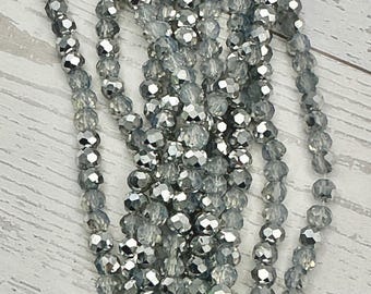 Starlight Frost Metallic Grey Glass 3mm Faceted Rondelle Shiny Silver Crystal Strand Jewelry Making