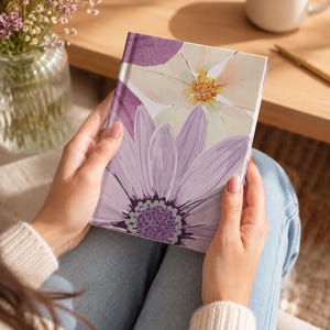 Floral Hardcover Journal, Purple Flower Notebook, Aesthetic Writing Journal, Daily Diary, Gift for her, Lined Notebook, Back to the school