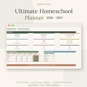 Homeschool Planner Spreadsheet Google Sheets Excel Homeschool Curriculum Planner Attendance Gradebook Lesson Planner 2026-2027 School Year