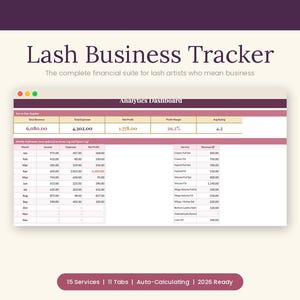 Lash Business Tracker Spreadsheet, Lash Tech Income and Expense Excel, Lash Artist Bookkeeping, Beauty Salon Planner