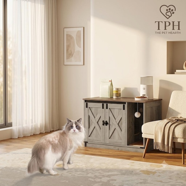 Caja de arena de madera para gatos / Mesa auxiliar oculta para el baño de gatos