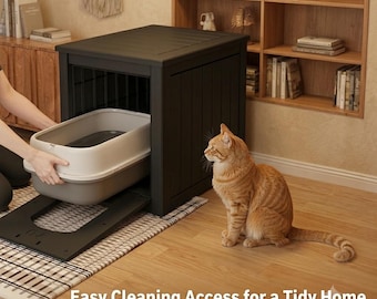 Hidden Cat Litter Box Cabinet | Wooden Cat Washroom Enclosure