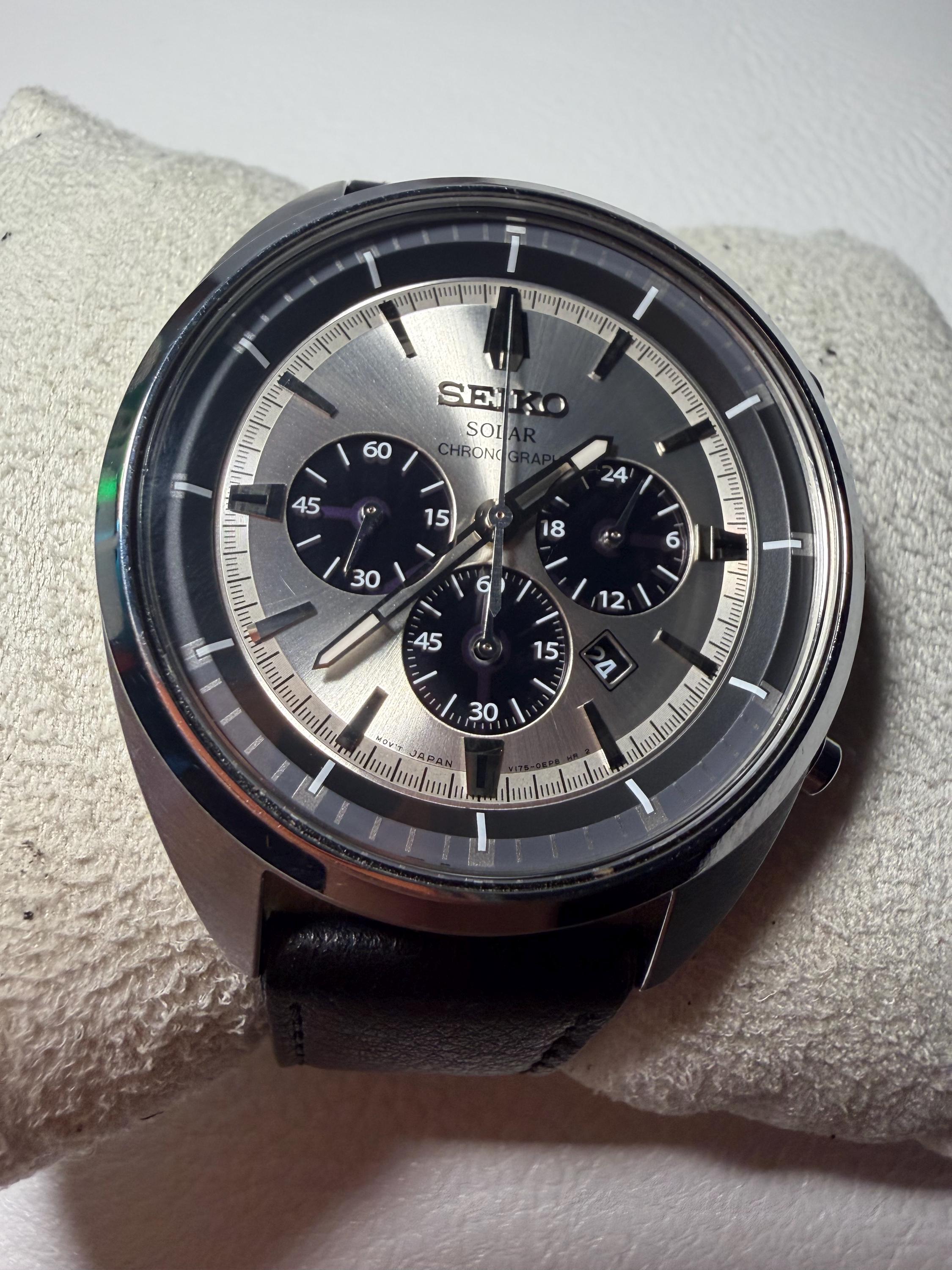 【稼動品】 SEIKO V-175 0AN0 SOLAR クロノグラフ 腕時計 Vintage Seiko Mens Solar Chronograph Recraft Series Watch RARE