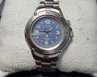Field & Stream Watch Blue Face Wave design chrome band (working)