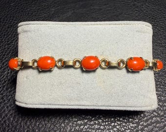 Vintage Solid 14k gold Orange Coral Bracelet