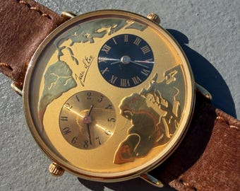 Vintage Jean d’ Eve (Dual Time) Watch Gold Plated - working