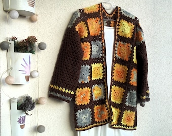 Oma Square Cardigan, gehaakt vest, kleding, dameskleding, cadeau voor haar