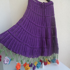 Purple Crochet Midi Skirt,CrocHET Skirt,Festival,Gypsy,Boho Skirt,Women Cotton Clothes