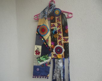 Patchwork  Scarf ,Bohemian Scarf, Cotton Etnic Scarf, Unique Multicolored Scarf