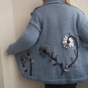 Knit Cardigan,Knitted Cardigan, Blue Knit Cardigan,Handmade Knit Cardigan,Women&#39;s Clothing