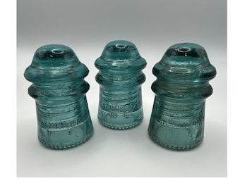 Conjunto de 3 isoladores de vidro antigos vintage azul-turquesa Hemingway nº 9