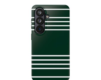 Donkergroen gestreept telefoonhoesje | Magnetische slagvaste hoes