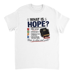 Camiseta con el acrónimo HOPE de Christian, camiseta con el versículo bíblico Romanos 5:5, ropa de fe.
