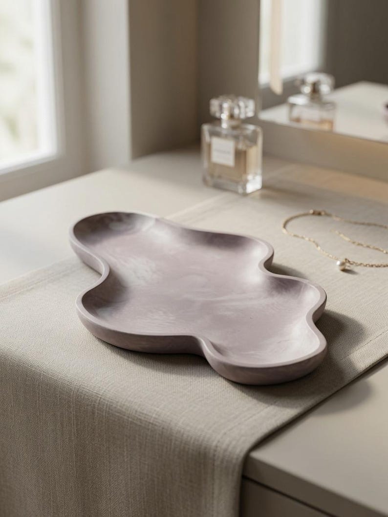 Organic Wavy Cloud Tray | Handmade Gypsum Decorative Catchall | Modern Minimalist Jewelry Tray | Vanity Organizer | image 13