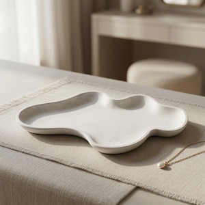 Organic Wavy Cloud Tray | Handmade Gypsum Decorative Catchall | Modern Minimalist Jewelry Tray | Vanity Organizer | image 4