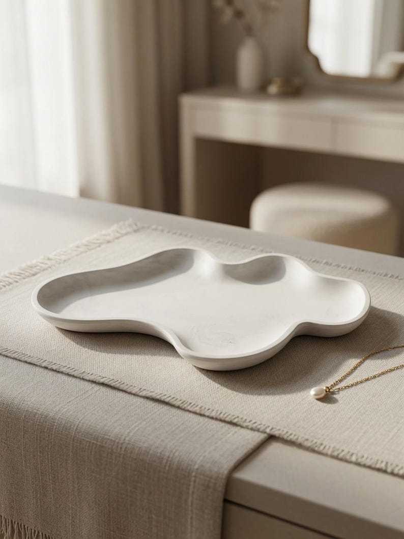 Organic Wavy Cloud Tray | Handmade Gypsum Decorative Catchall | Modern Minimalist Jewelry Tray | Vanity Organizer | image 4