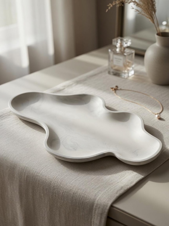 Organic Wavy Cloud Tray | Handmade Gypsum Decorative Catchall | Modern Minimalist Jewelry Tray | Vanity Organizer |