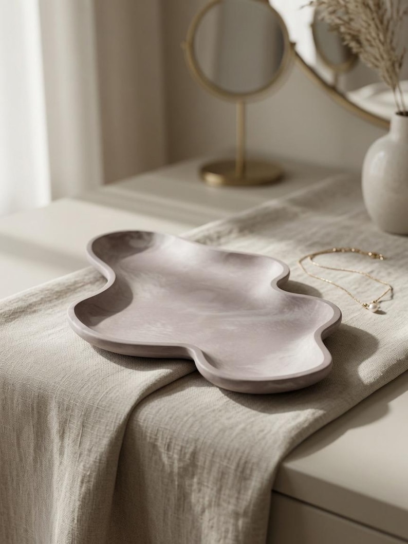 Organic Wavy Cloud Tray | Handmade Gypsum Decorative Catchall | Modern Minimalist Jewelry Tray | Vanity Organizer | image 8