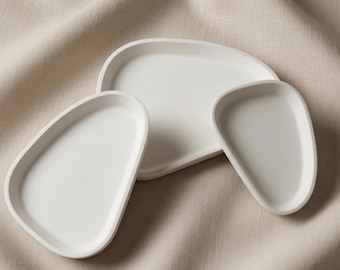 Zestaw 3 tacek gipsowych | Organiczny, nowoczesny, dekoracyjny organizer