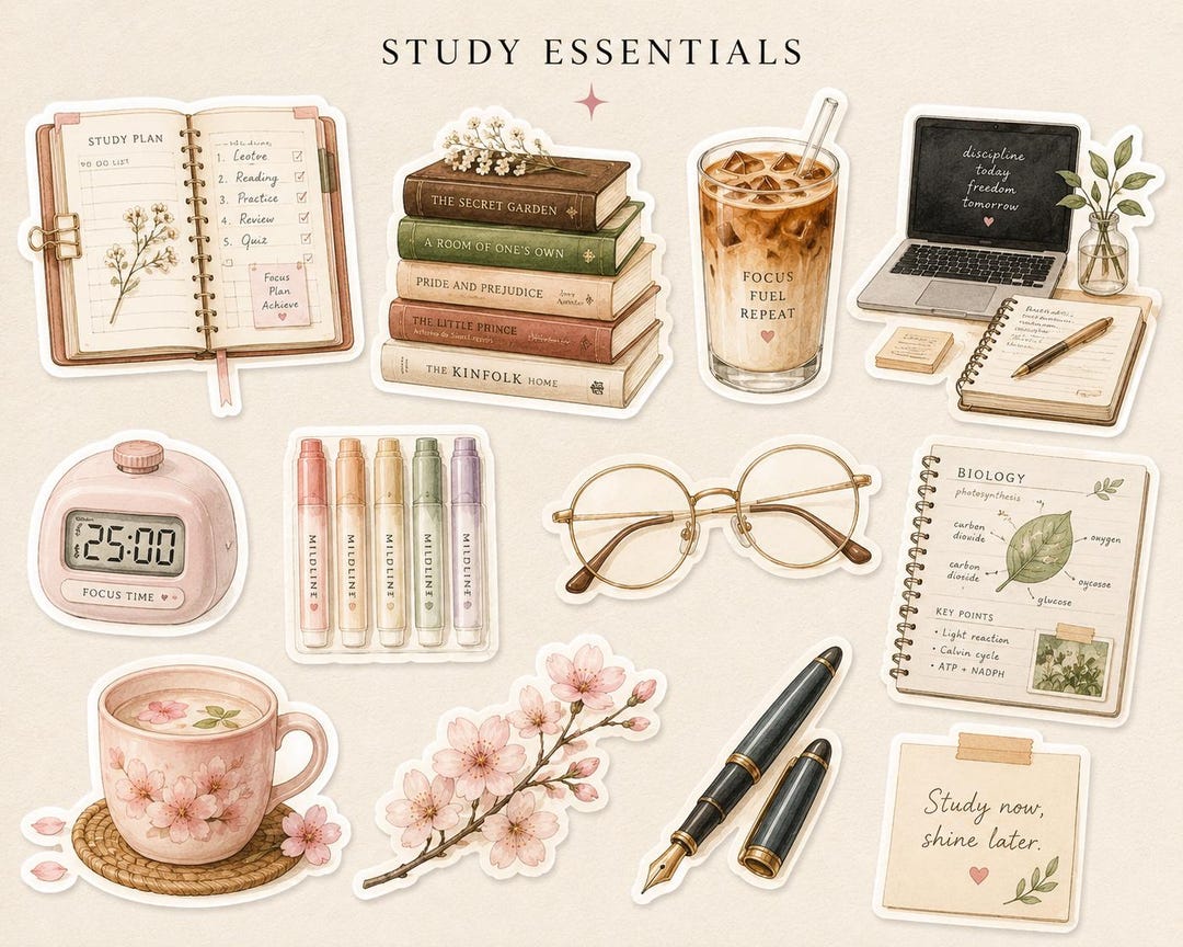 Study Essentials Printable Sticker Pack | Academic PNG - Etsy