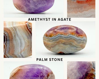 Amethyst Agate Palm Stone | Natural Healing Crystal | Calming Meditation Pocket Stone Gift