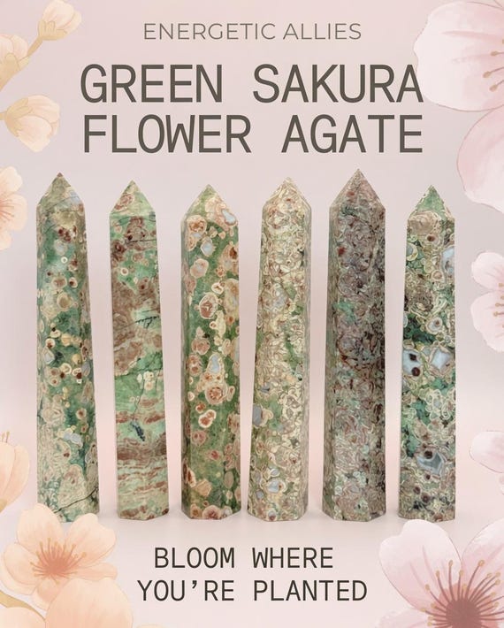 Unique Green Sakura Flower Agate Tower - Growth, Self-transformation, Ethically sourced!