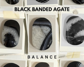Black Banded Agate mixed with Quartz Palm Stone - Stylish and Powerful, Balancing energy