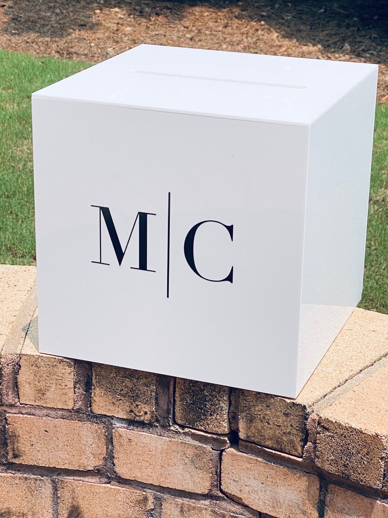 White Acrylic card box, wedding card box, wedding, gift table, locking box. image 2