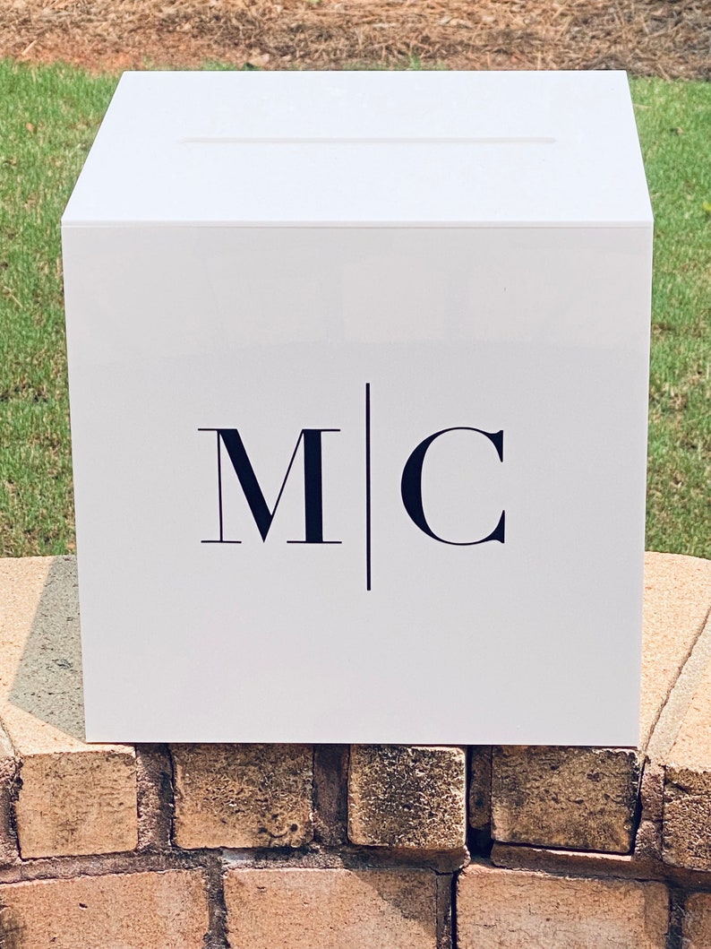 White Acrylic card box, wedding card box, wedding, gift table, locking box. image 1