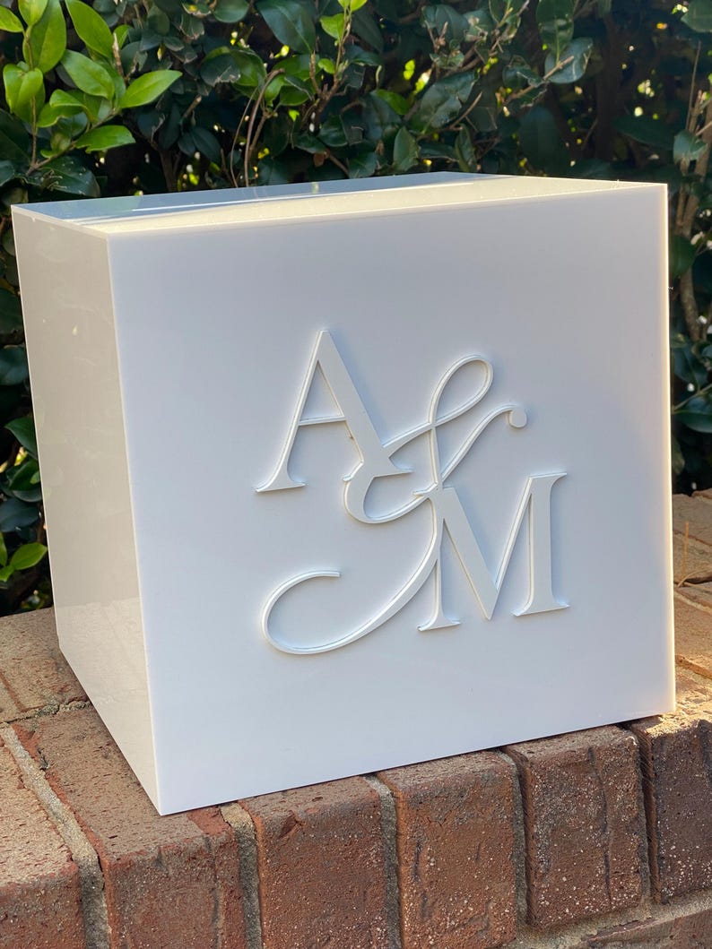 Initial Card Box 3D Acrylic Wedding Card Box, Personalized Initial Locking Keepsake - Etsy
