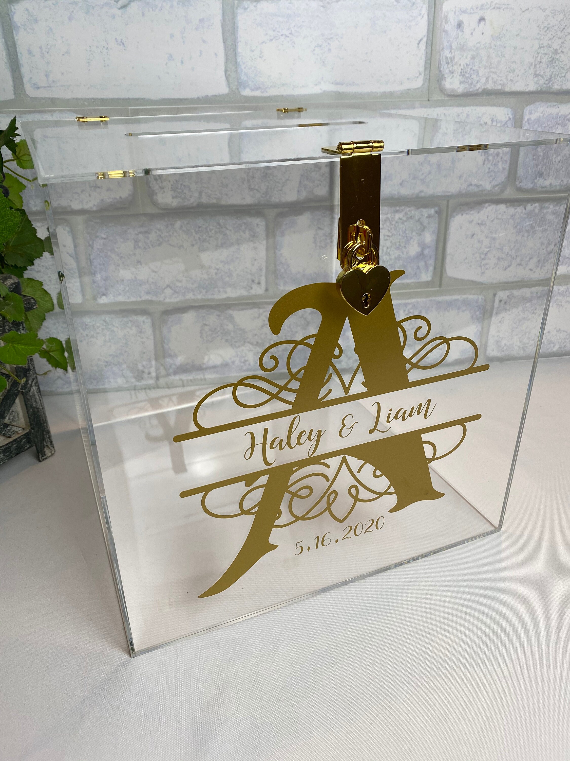LARGE Acrylic Card Box Locking Wedding Card Box Personalized Etsy
