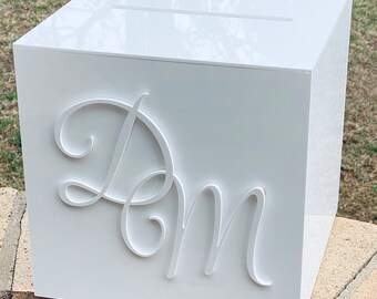 Acrylic card box, 3D Acrylic Initials wedding card box, wedding, gift table, locking box.