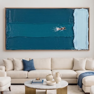 Modern Textured Impasto Oil Painting, Handmade Acrylic Paste Canvas Artwork, Contemporary Miniature Ocean Wall Art, Nordic Interiors Decor