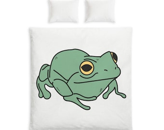 Green Frog Illustration Duvet Cover | Cotton Bed Set