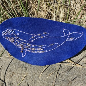 Hand Embroidered Humpback Whale Patch, Beaded Ocean Art Sew-On Applique