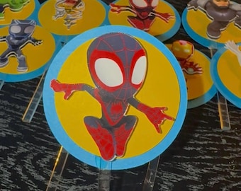 Spidey Friends Birthday Cupcake Toppers, Superhero Layered Cardstock Decor