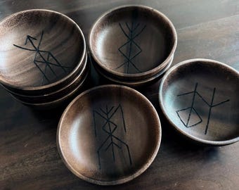 Small Wooden Bindrune Decorative, Offering Bowls