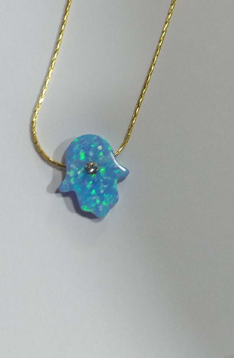 Sale ! hand of fatima pendant luck goldfilled light blue hamsa pendant Opal zircon hamsa necklace Delicate good luck opal hamsa necklace