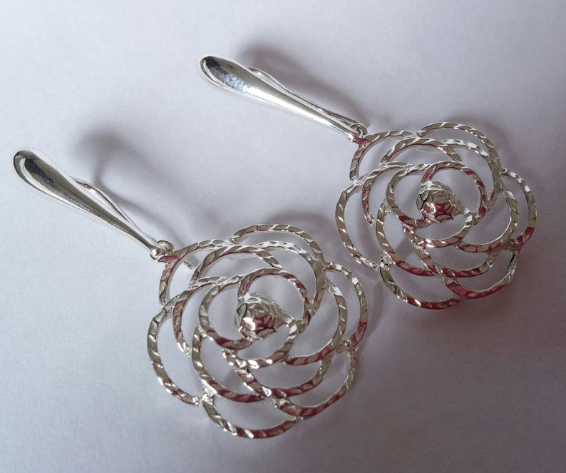 Flower Earrings 925 Sterling Silver Earrings Handmade Rose Earrings Floral Jewelry Rose Flower Earrings for Women Jewelry Gift