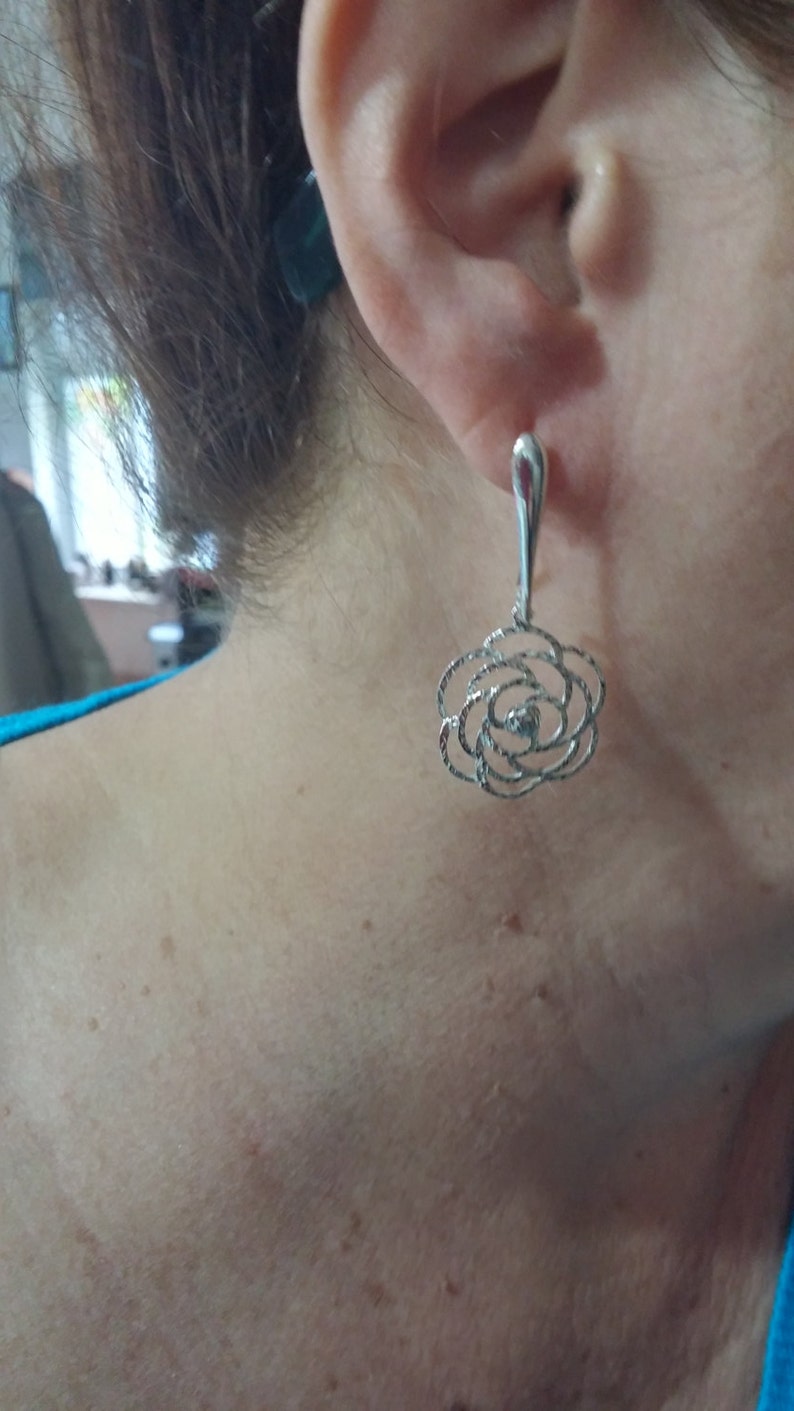 Flower Earrings 925 Sterling Silver Earrings Handmade Rose Earrings Floral Jewelry Rose Flower Earrings for Women Jewelry Gift