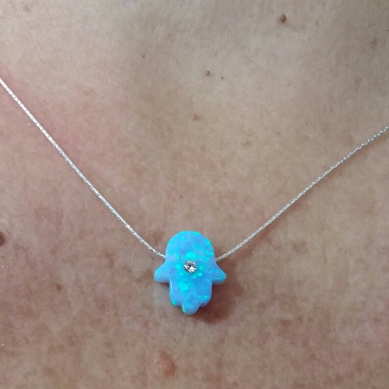 Sale ! hand of fatima pendant luck goldfilled light blue hamsa pendant Opal zircon hamsa necklace Delicate good luck opal hamsa necklace