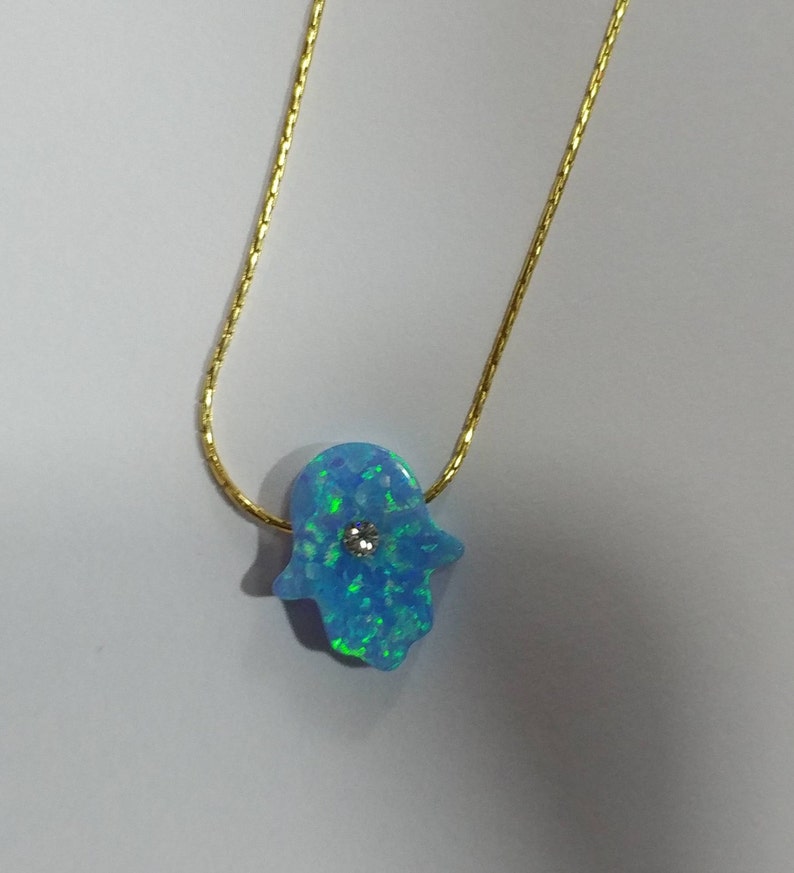 Sale ! hand of fatima pendant luck goldfilled light blue hamsa pendant Opal zircon hamsa necklace Delicate good luck opal hamsa necklace