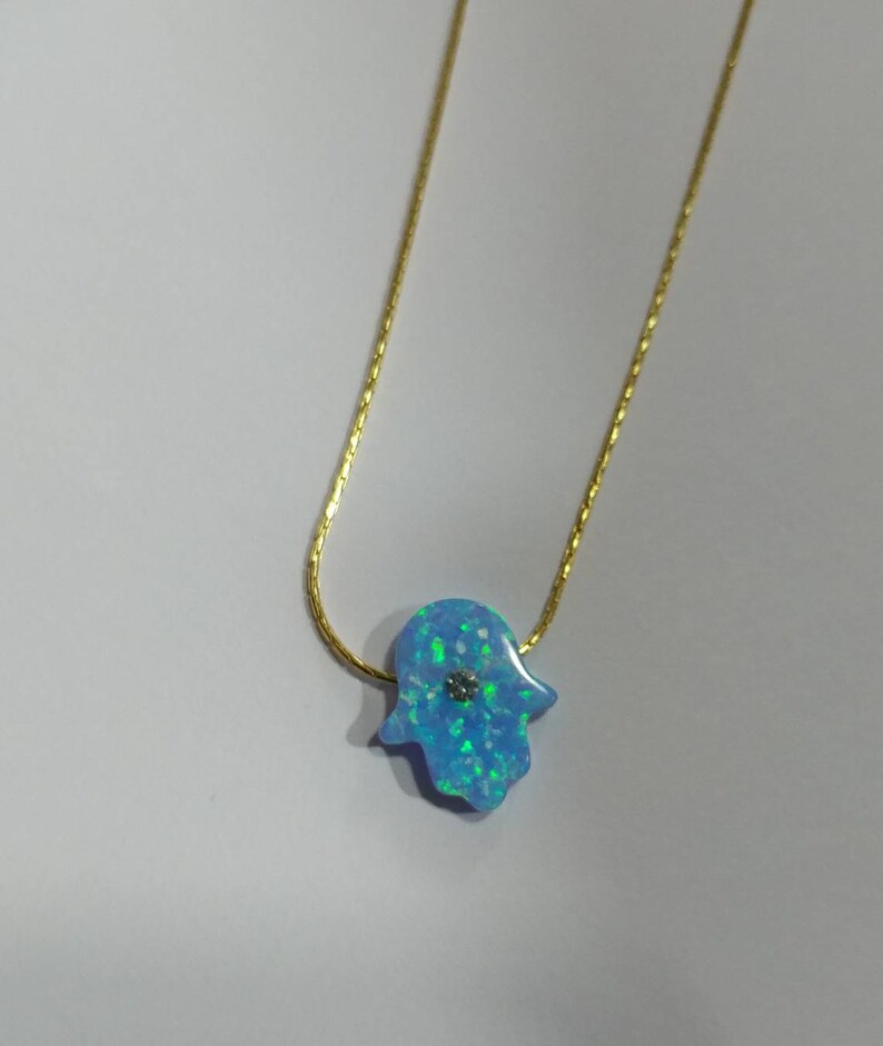 Sale ! hand of fatima pendant luck goldfilled light blue hamsa pendant Opal zircon hamsa necklace Delicate good luck opal hamsa necklace