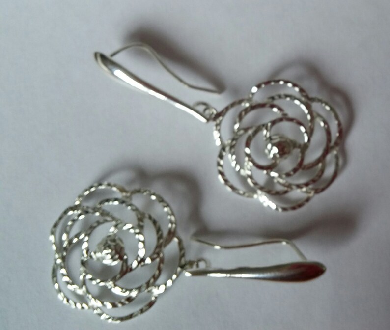 Flower Earrings 925 Sterling Silver Earrings Handmade Rose Earrings Floral Jewelry Rose Flower Earrings for Women Jewelry Gift