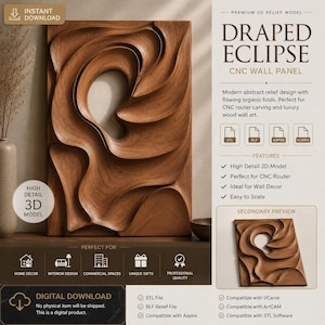 Natural Flow Circular Relief CNC Wall Panel | Modern Abstract Wood Carving File (Digital Download)