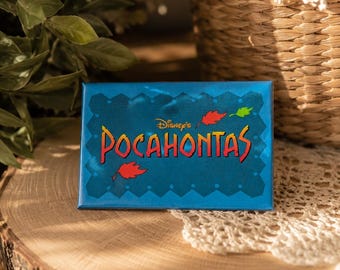 Vintage 1995 Disney Pocahontas Logo Pinback Button WDCC Rectangle Pin 3x2 Movie Promo Collectible